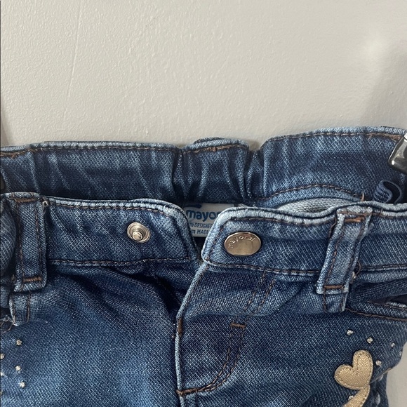 Mayoral Blue Jeans with Gold Heart Details Size 12 Months - Picture 5 of 7